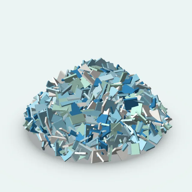 A pile of shredded plastic flakes