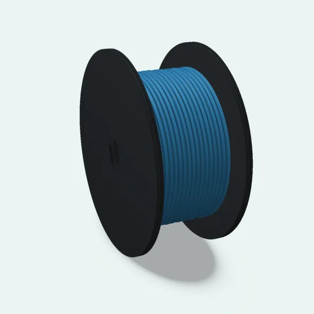 A spool wound with blue filament